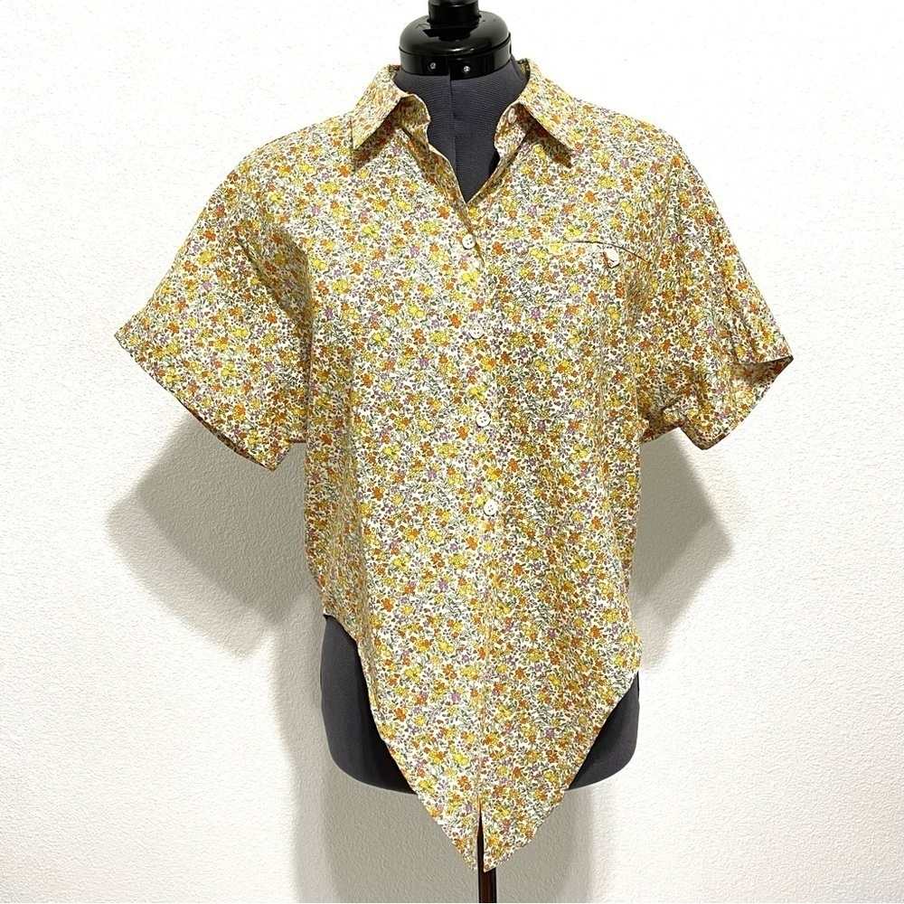 FRNCH Paris Woman Chemise Candy Flower Waist Tie Short Sleeve Shirt Size XS